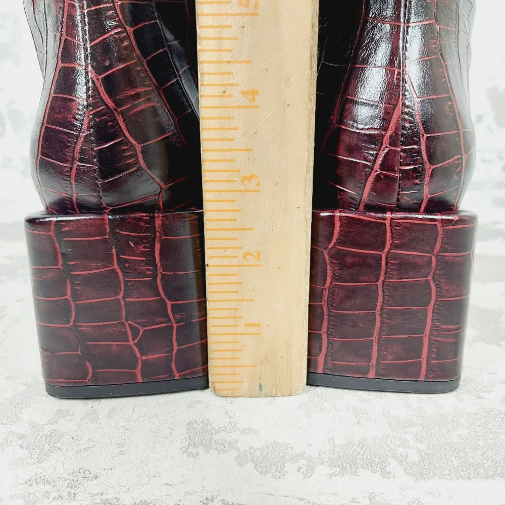 Seychelles Burgundy Croc-Textured Block Heel Ankle Boots